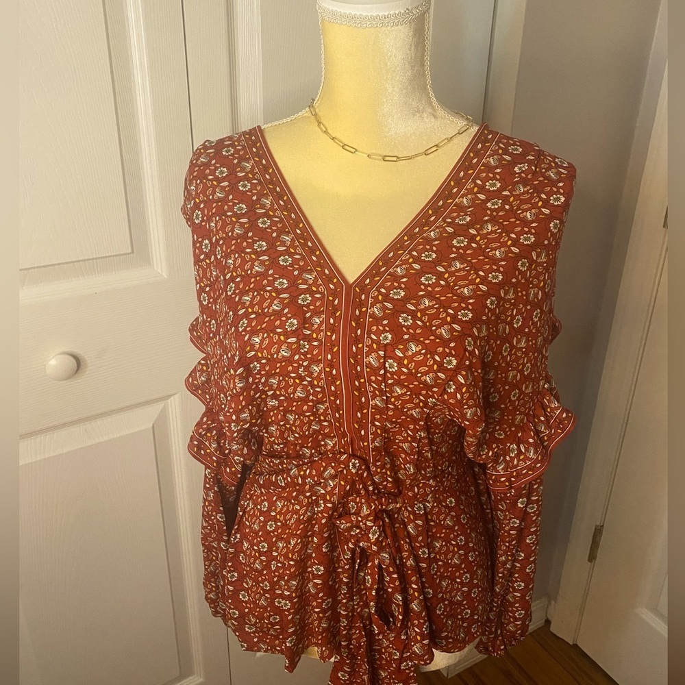 Max Studio long sleeve red floral top.